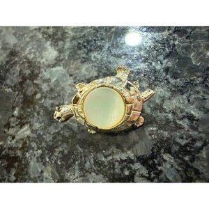 Vintage Gold ToneTurtle Brooch With Mother Of Pearl Accent